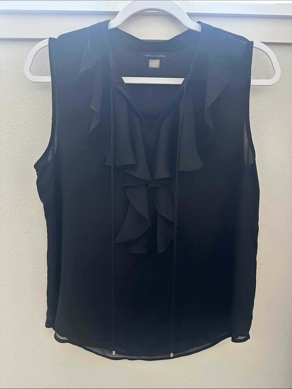 Tommy Hilfiger Black Ruffle Sleeveless V-Neck Tank